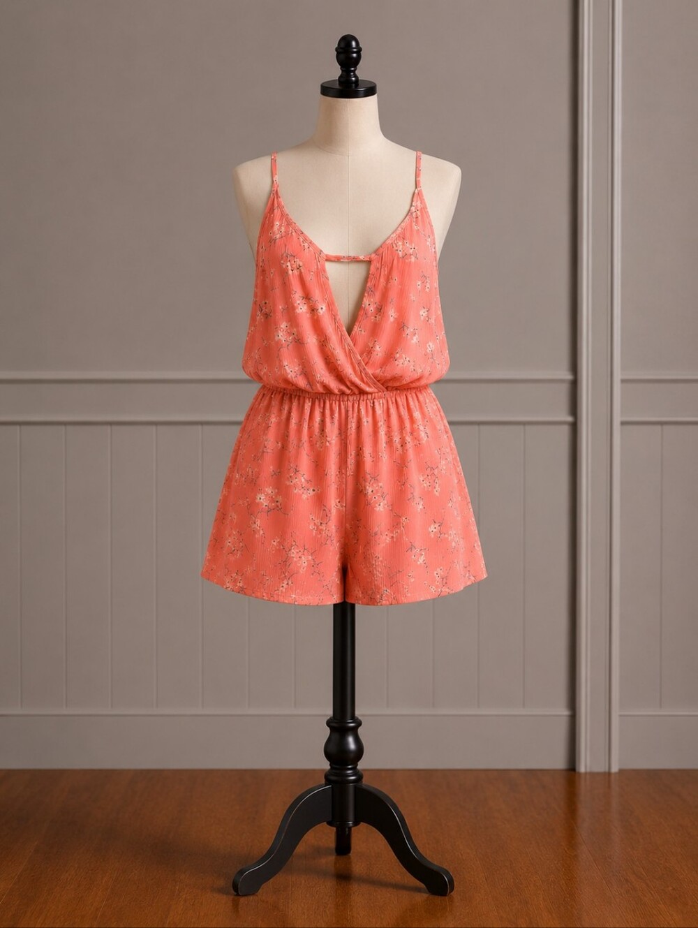 I.N. San Francisco Floral Sleeveless Faux Wrap-Front Romper